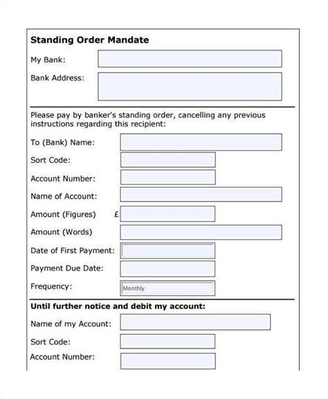 NATIONAL STANDING ORDER FORM